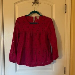 LOFT Women's Deep Red Eyelet Blouse